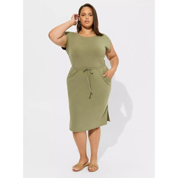 torrid Dresses & Skirts - NWT Torrid Midi Jersey Cross Back Slit Dress Sz 2X Olive Green